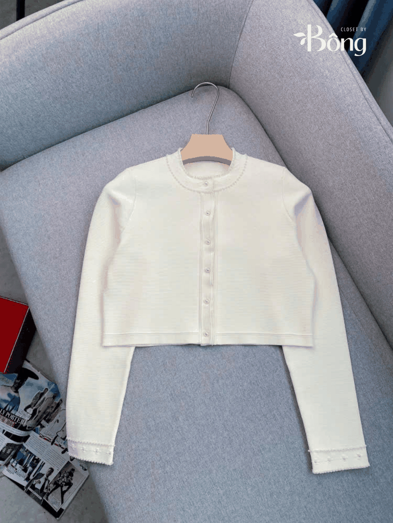 CDG Sandro dệt kim màu kem viền ngọc trai (2pcs)