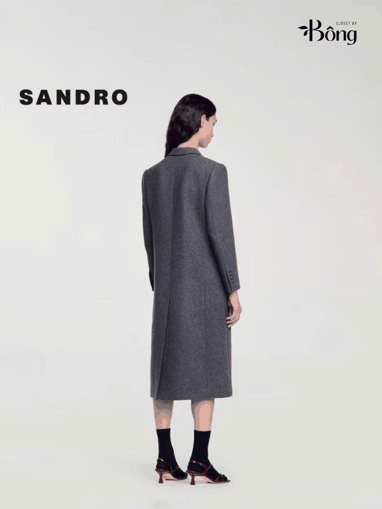 Longcoat dạ Sandro màu lông chuột cổ bẻ