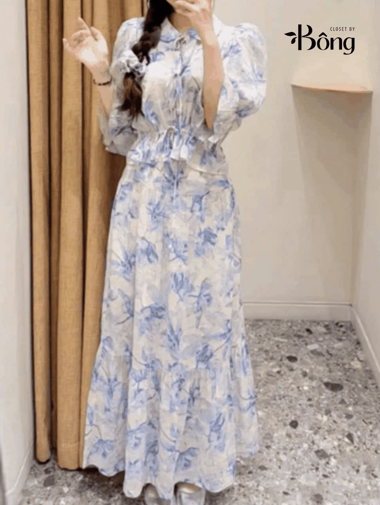 ÁO SƠ MI BUỘC DÂY HỌA TIẾT HOA
