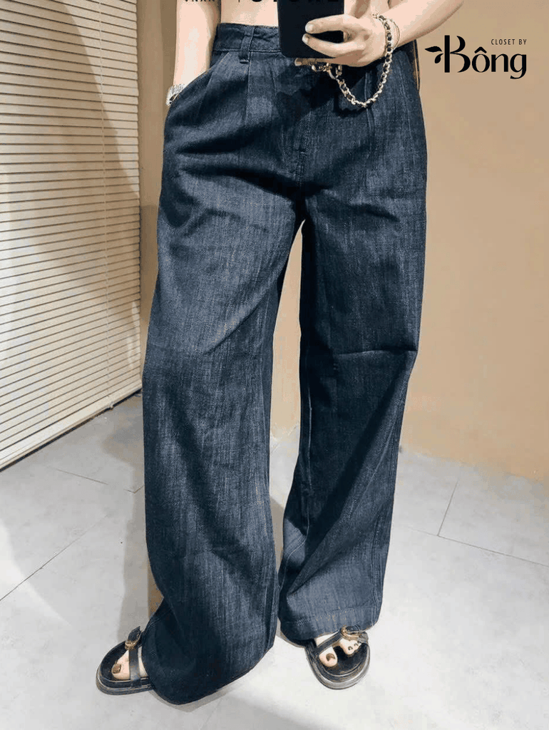 Quần denim màu chàm dáng suông