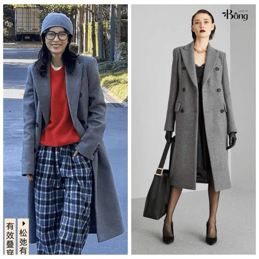 Longcoat dạ Sandro màu lông chuột cổ bẻ