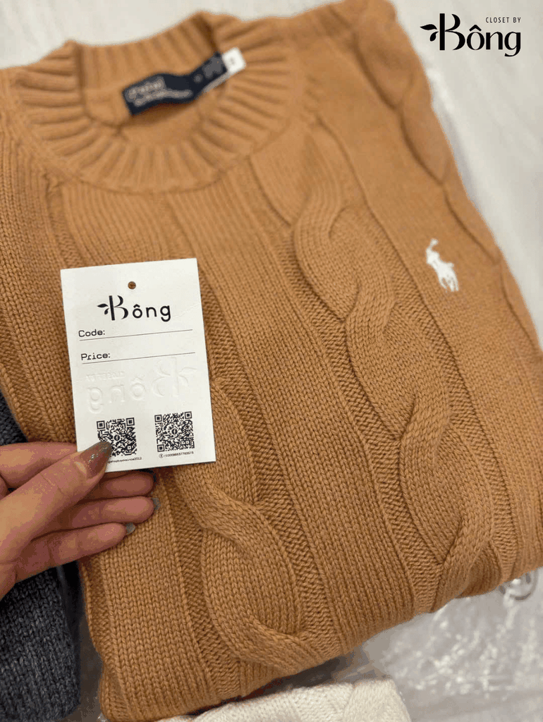 Áo len Polo cổ tròn vặn thừng to 3 màu