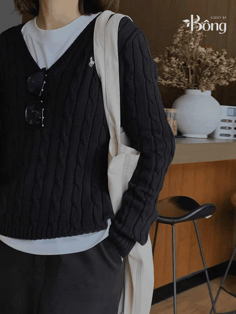 Áo len Polo Cổ V vặn thừng 5 màu