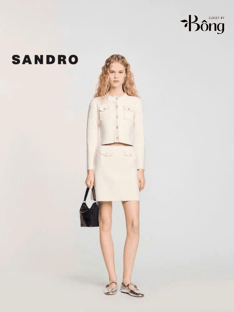 Áo len Sandro màu kem dáng ngắn