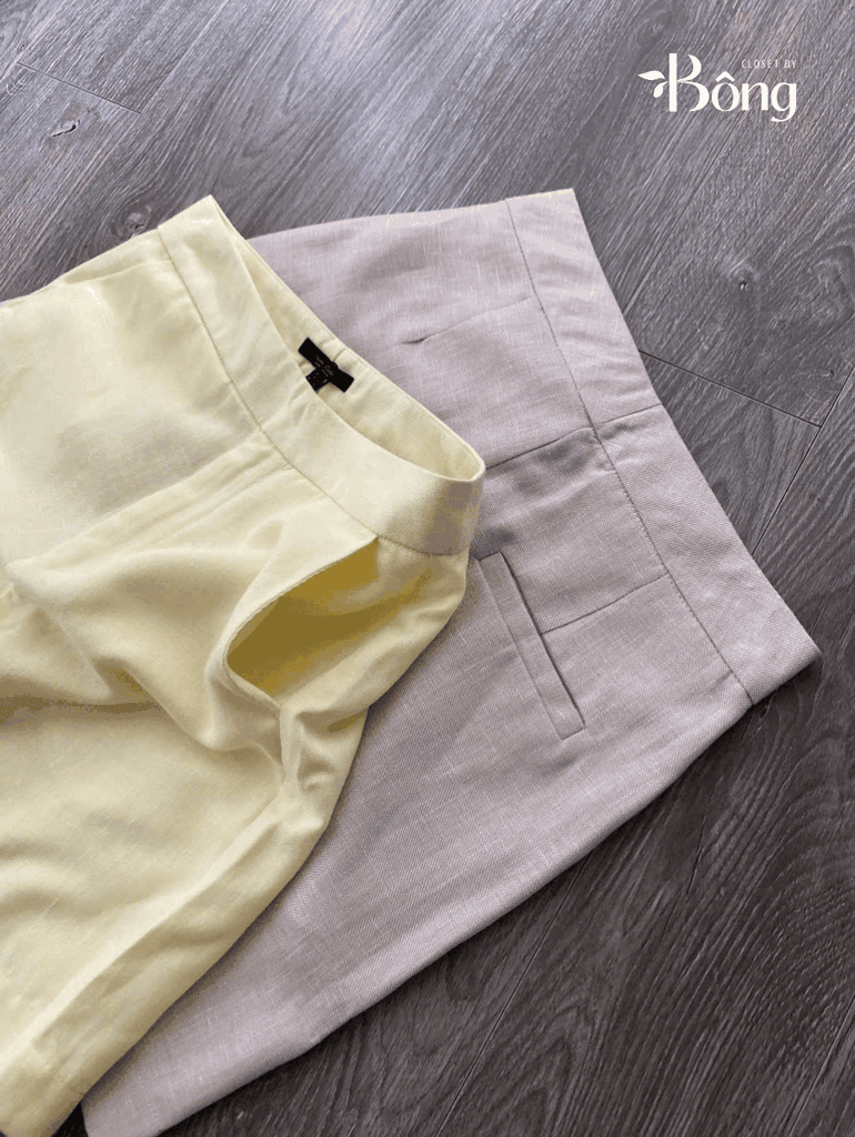 Quần short Massimo Dutti linen cạp cao 2 màu