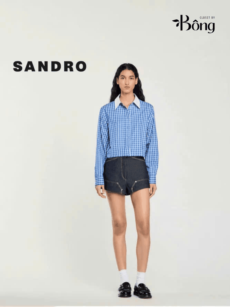 ÁO SƠ MI SANDRO DÁNG CROP KẺ SỌC