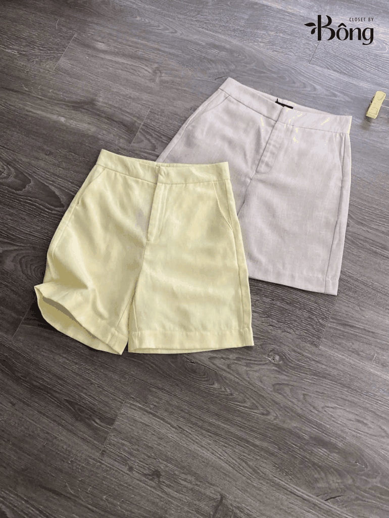 Quần short Massimo Dutti linen cạp cao 2 màu
