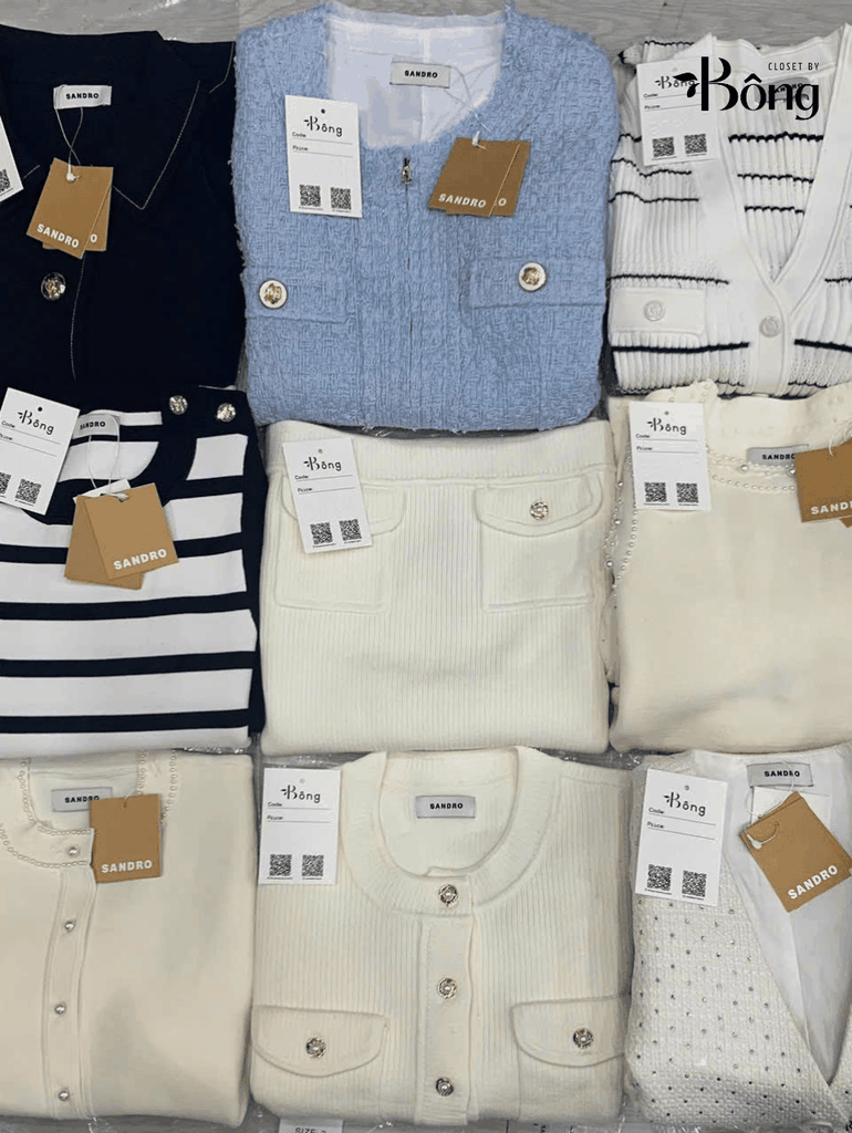 Váy dạ Sandro cộc tay 4 túi trước màu xanh kèm belt chân xếp ly