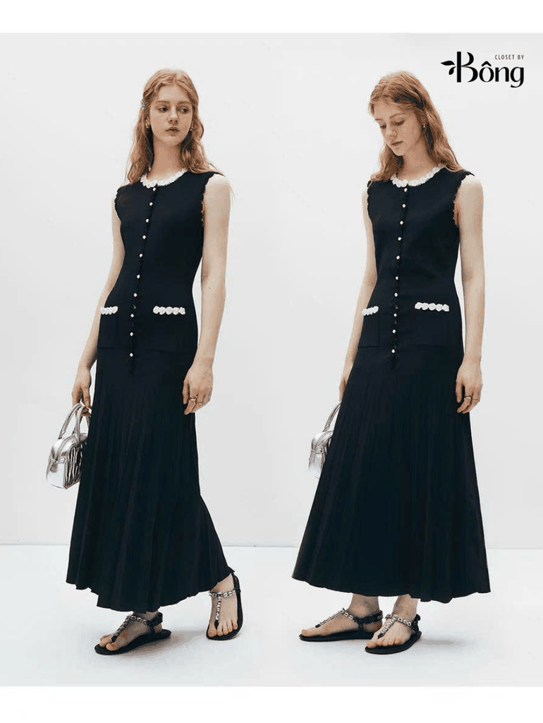 Áo len dệt Sandro đen viền hoa (2pcs tách set)