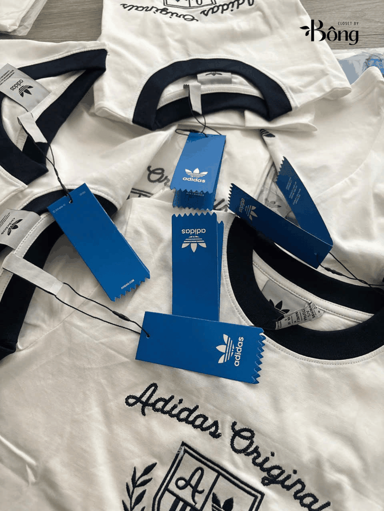 Tshirt ADIDAS trắng thêu ren chỉ đen