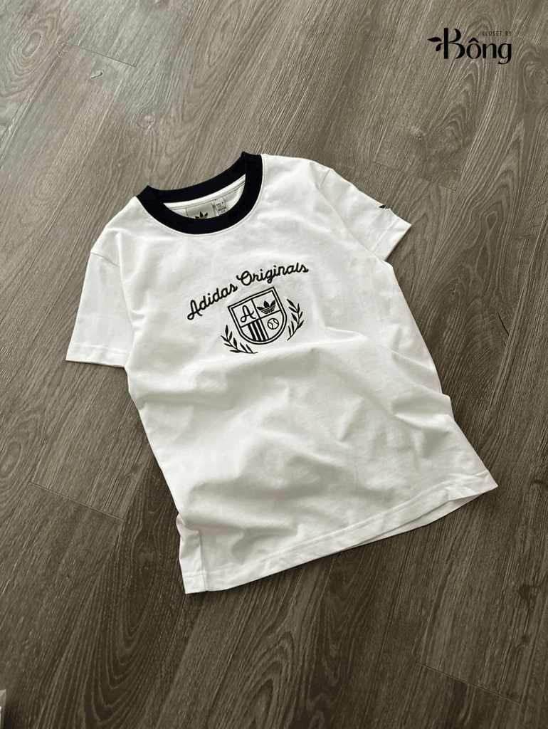 Tshirt ADIDAS trắng thêu ren chỉ đen