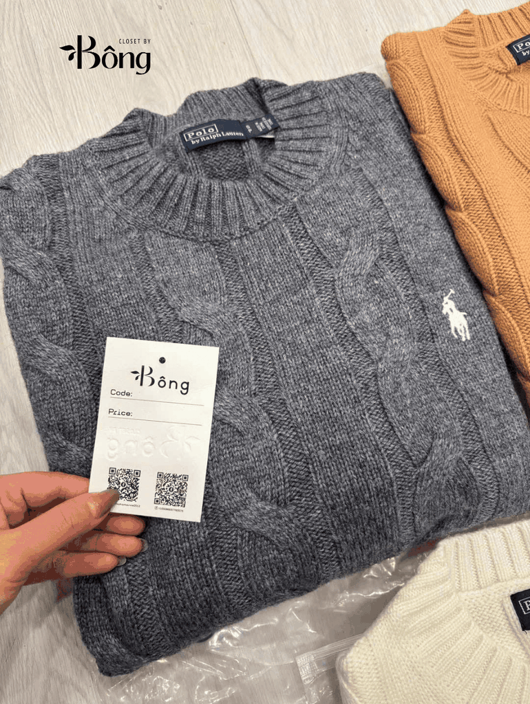 Áo len Polo cổ tròn vặn thừng to 3 màu