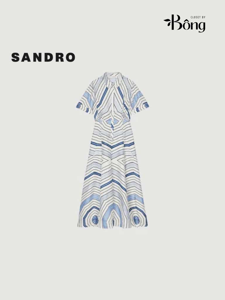 Váy maxi lụa Sandro cổ đức họa tiết xoắn ốc