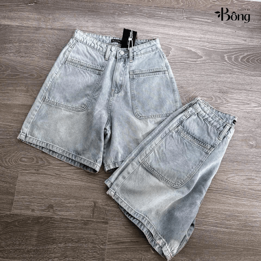 Short denim Massimo Dutti dáng lửng 2 túi trước