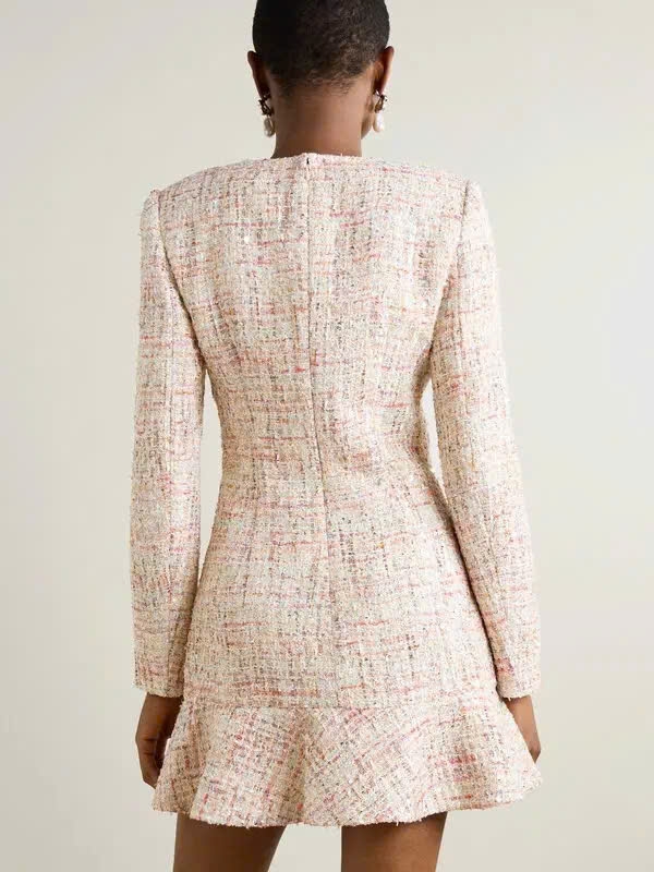Váy Self-Portrait tweed nhũ cổ V đuôi cá
