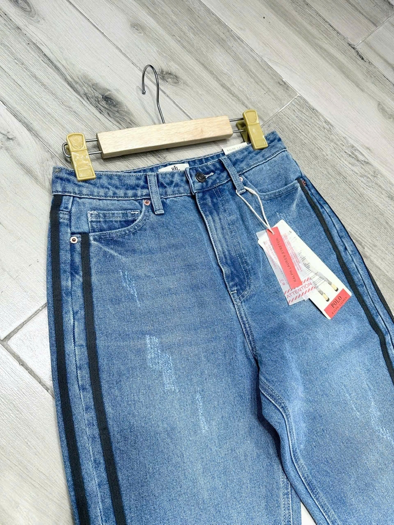 Quần jean dáng baggy Rauph Lauren xanh viền sọc đen
