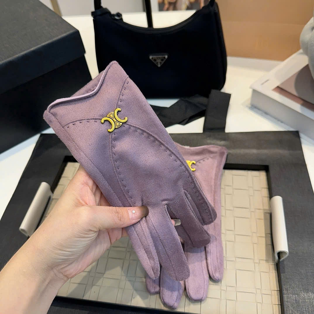Găng tay da lộn Celine logo 4 màu
