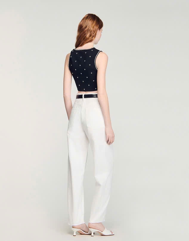 ÁO CROPTOP DỆT KIM THÊU ĐÍNH ĐÁ QUÝ