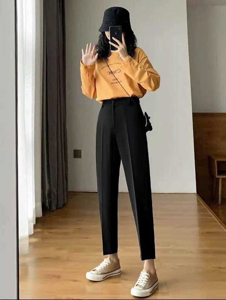 Quần baggy Zara đen cạp cao dư xịn