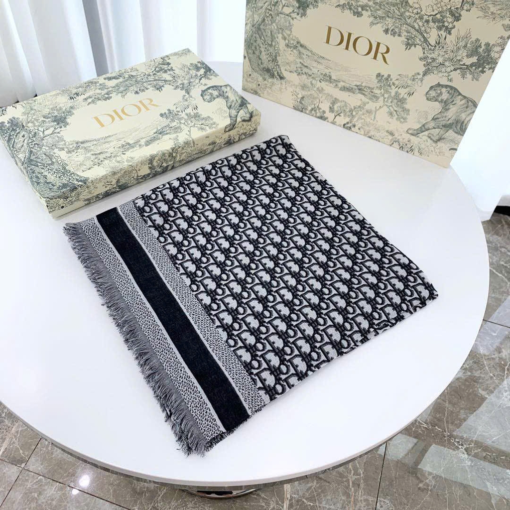 Khăn DIOR hoạ tiết monogram 42% wool 42% silk 16 cotton