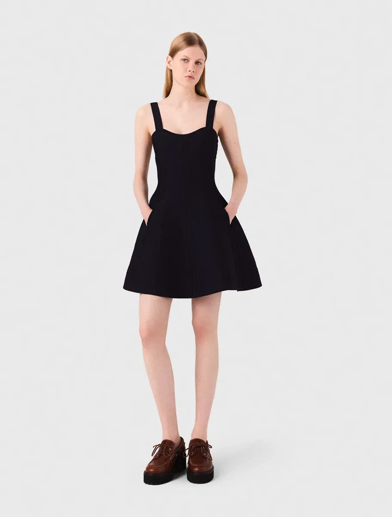 Váy len Maje navy 2 dây hoạt tiết dập nổi