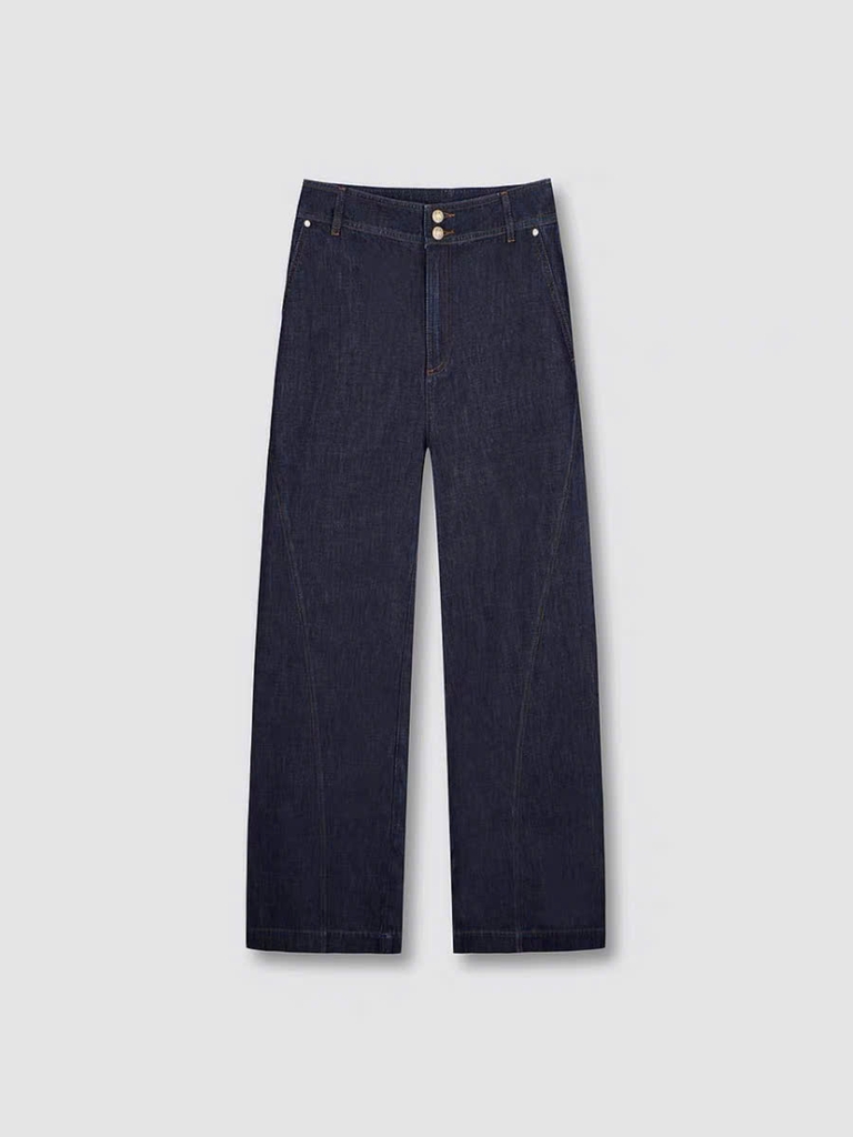 Quần denim Karl - Largerfeld suông cạp cao màu chàm