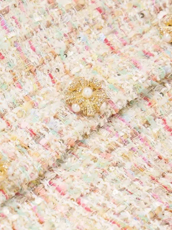 Váy Self-Portrait tweed nhũ cổ V đuôi cá