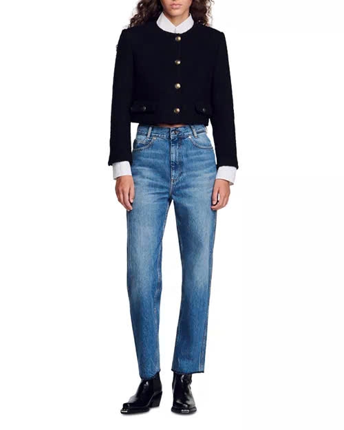 Áo khoác Wallace Short Bouclé/Chân váy len pha Boucle màu đen