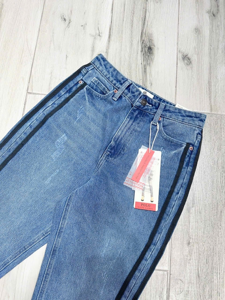 Quần jean dáng baggy Rauph Lauren xanh viền sọc đen