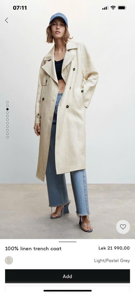 Áo trendcoat MNG khaki linen dáng dài