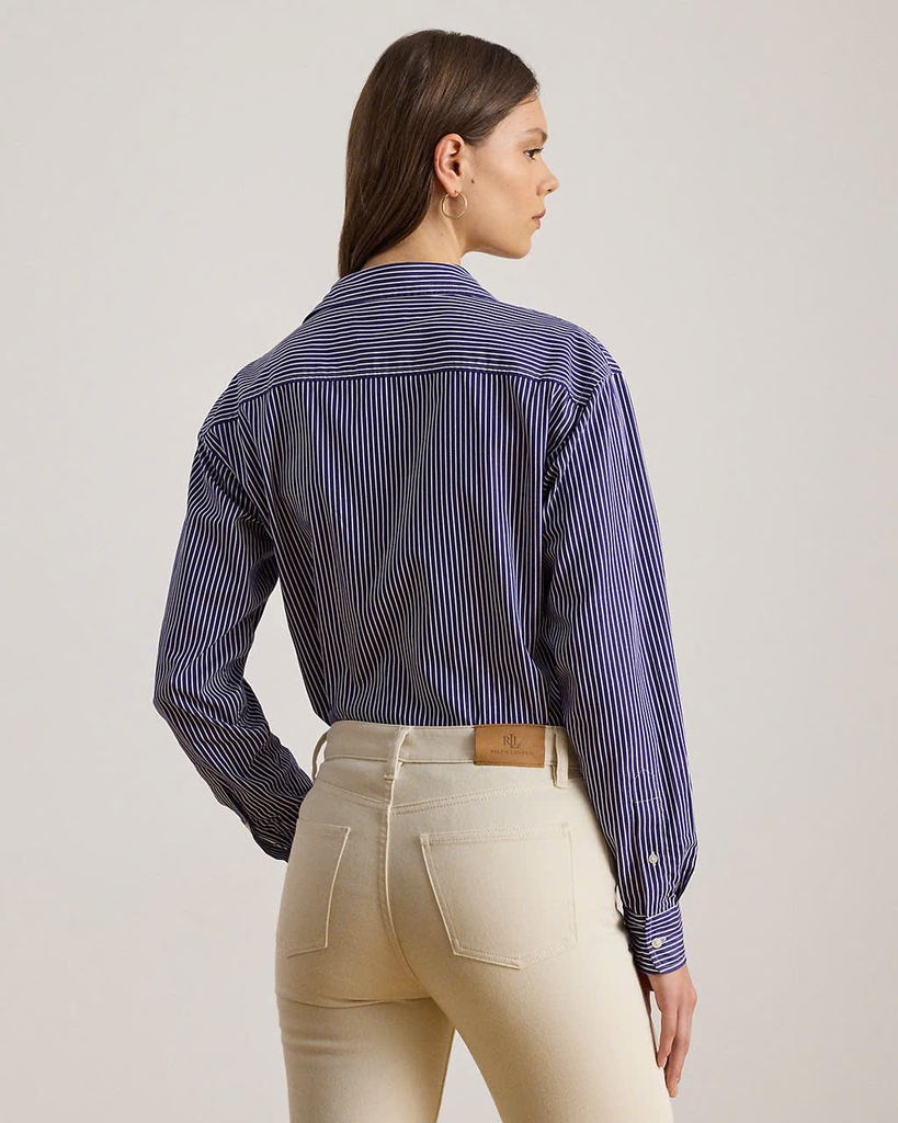 Áo sơ mi kẻ sọc dáng rộng thoải mái bằng vải broadcloth