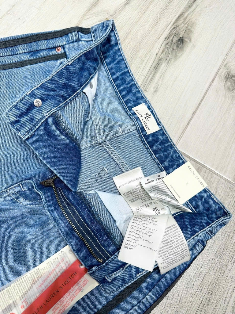 Quần jean dáng baggy Rauph Lauren xanh viền sọc đen