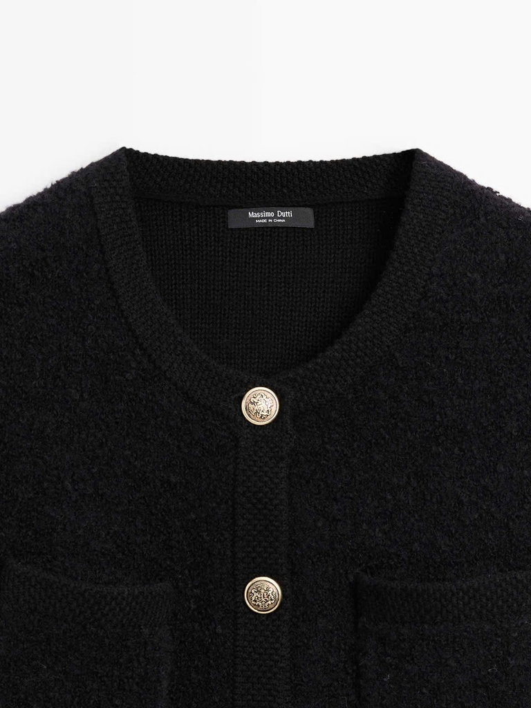 ÁO CARDIGAN DỆT KIM PHA LEN CÓ KHUY VÀNG