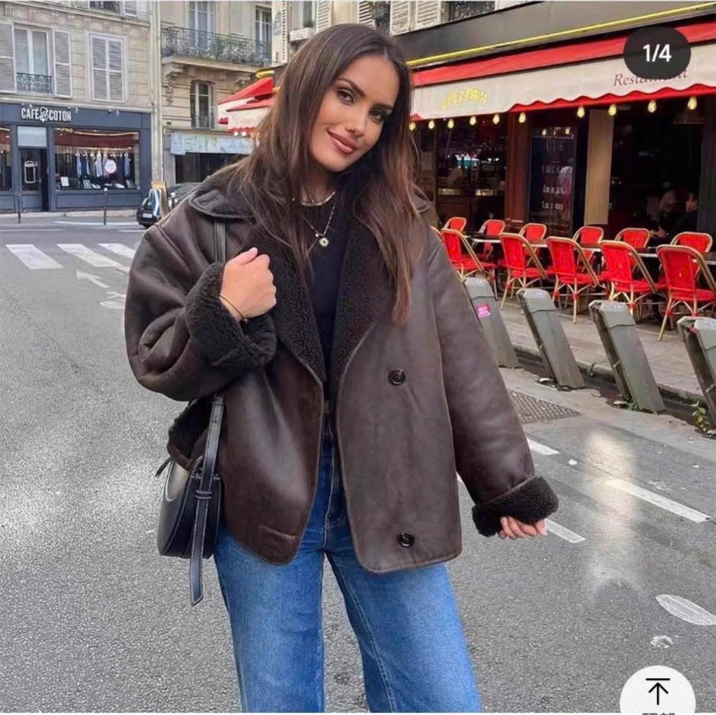 Áo khoác da lộn Zara cổ lông