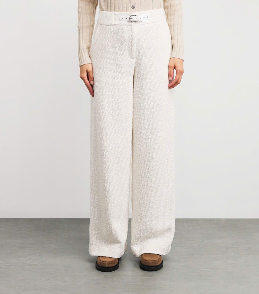 Quần ống rộng thắt lưng bằng vải tweed