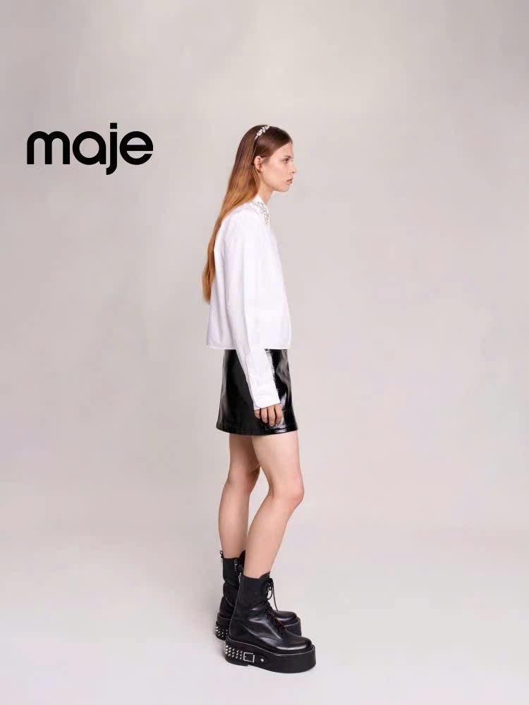 Sơ mi trắng MAJE cổ đức đính đá