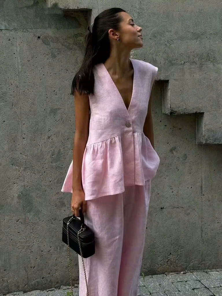 Set Zara linen màu hồng