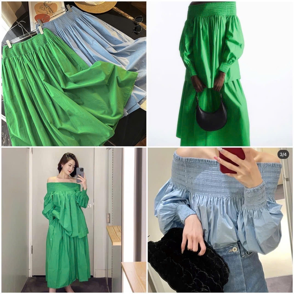 Chân váy midi COS suông rộng 2 màu (tách set)
