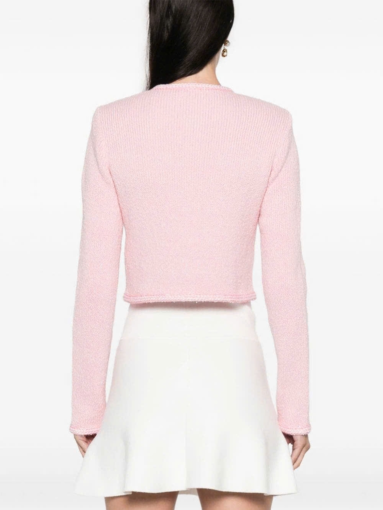 Áo khoác cardigan hiệu ứng melange/Váy ngắn đan len màu hồng dành cho nữ với chi tiết hiệu ứng vàng