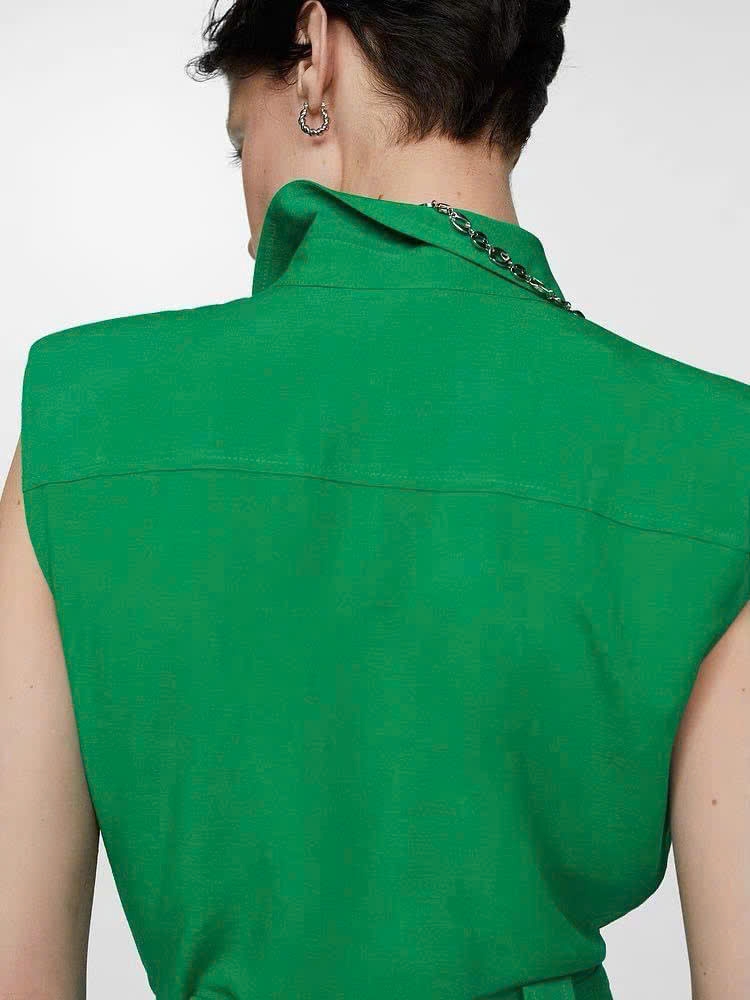 Jumsuit MNG cổ bẻ vai chờm kèm belt 2 màu