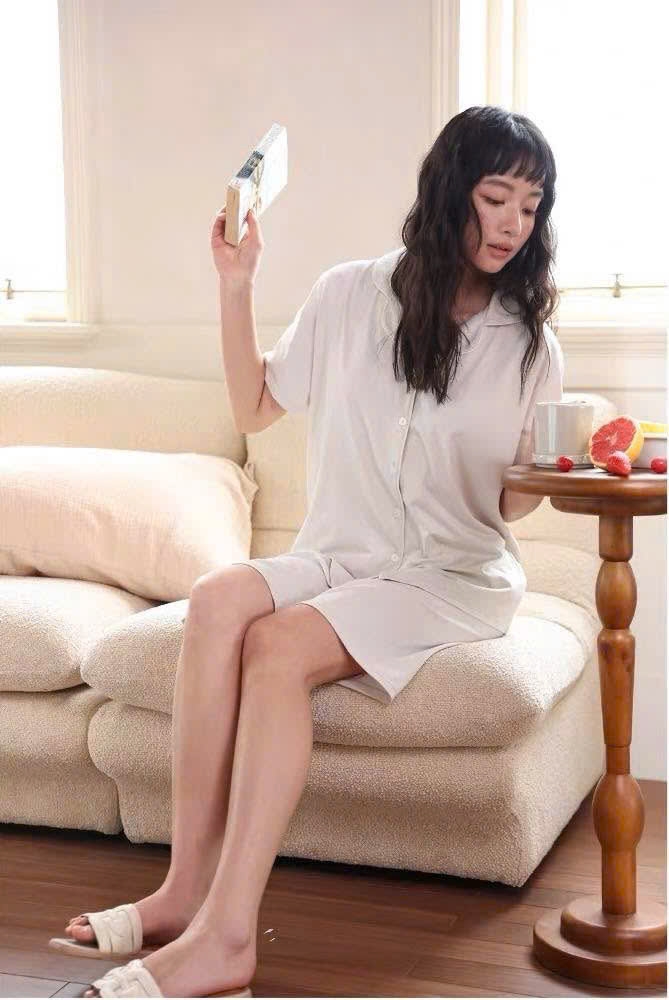 Set PIJAMA thun lạnh LA PERLA quần đùi áo ngắn tay