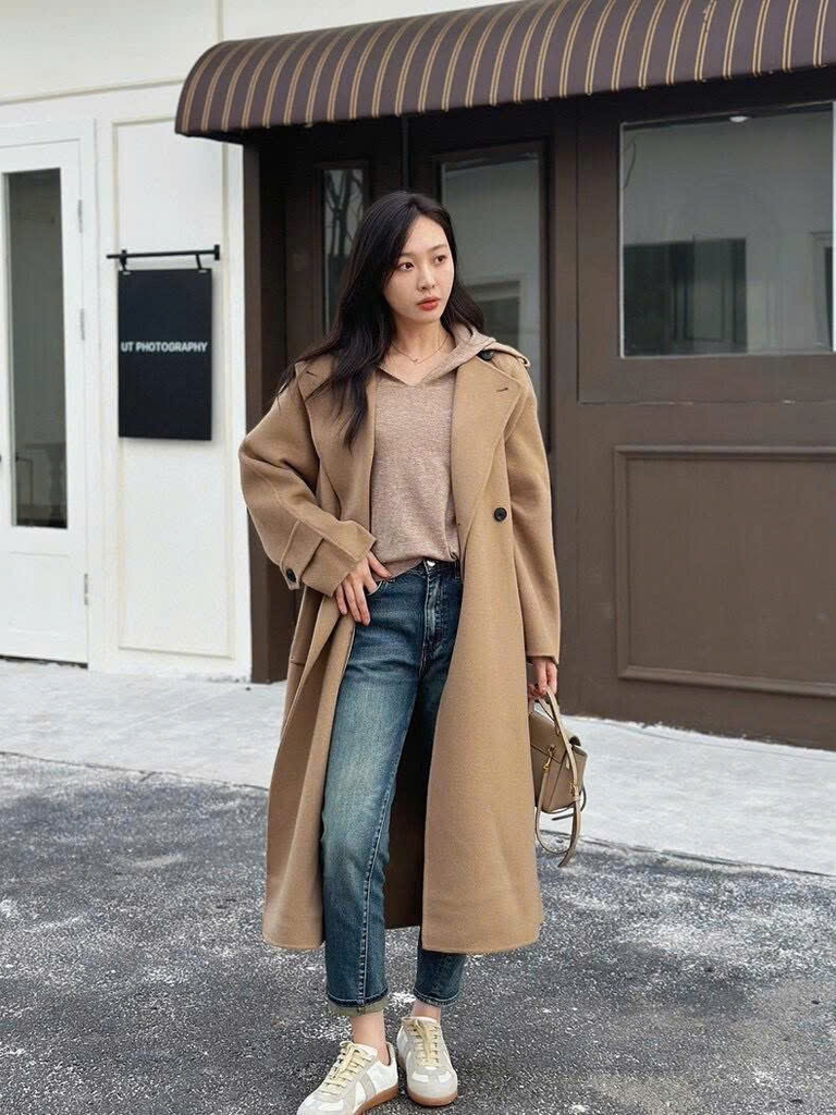 Trenchcoat Weekend MaxMara dáng suông màu beirge