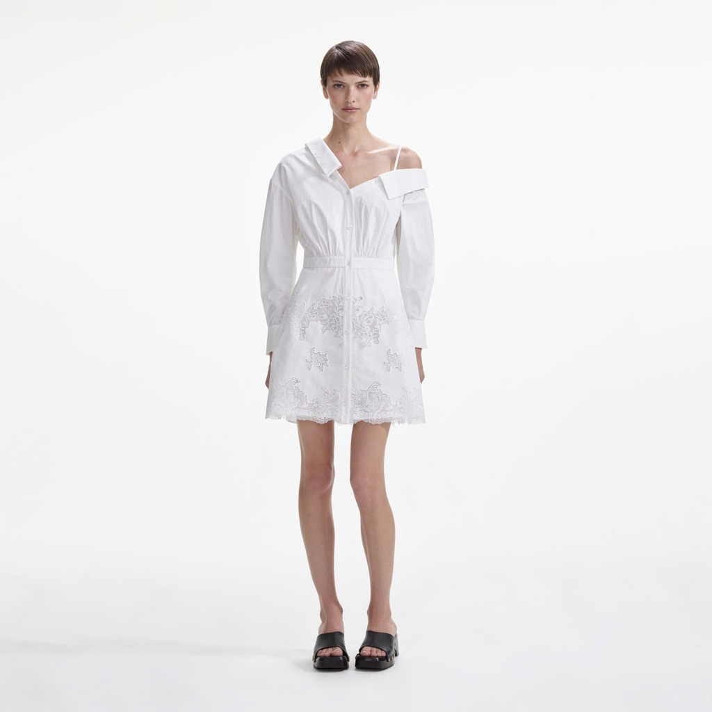Váy ngắn viền ren cotton trắng