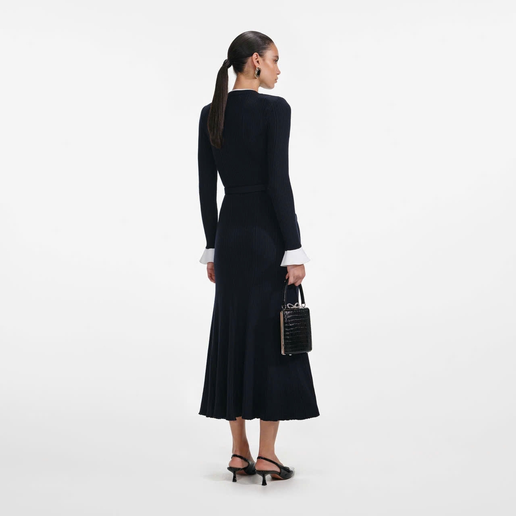 Váy MIDI dệt kim viscose màu xanh navy