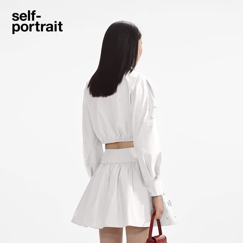 Set Self- Portrait Áo sơ mi đính đá chân váy mini