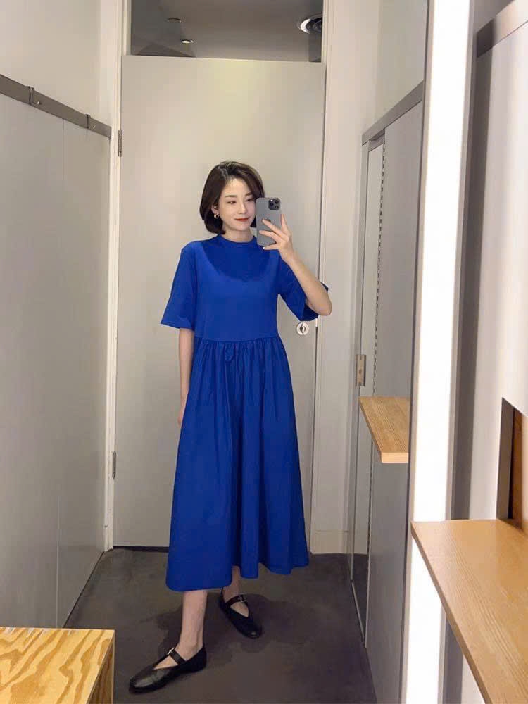Váy thun COS babydoll cổ tròn