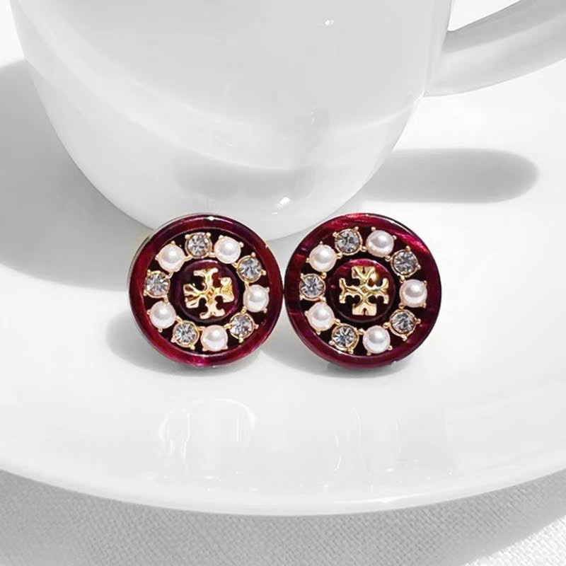 Khuyên tai Tory Burch tròn đính đá 3 màu