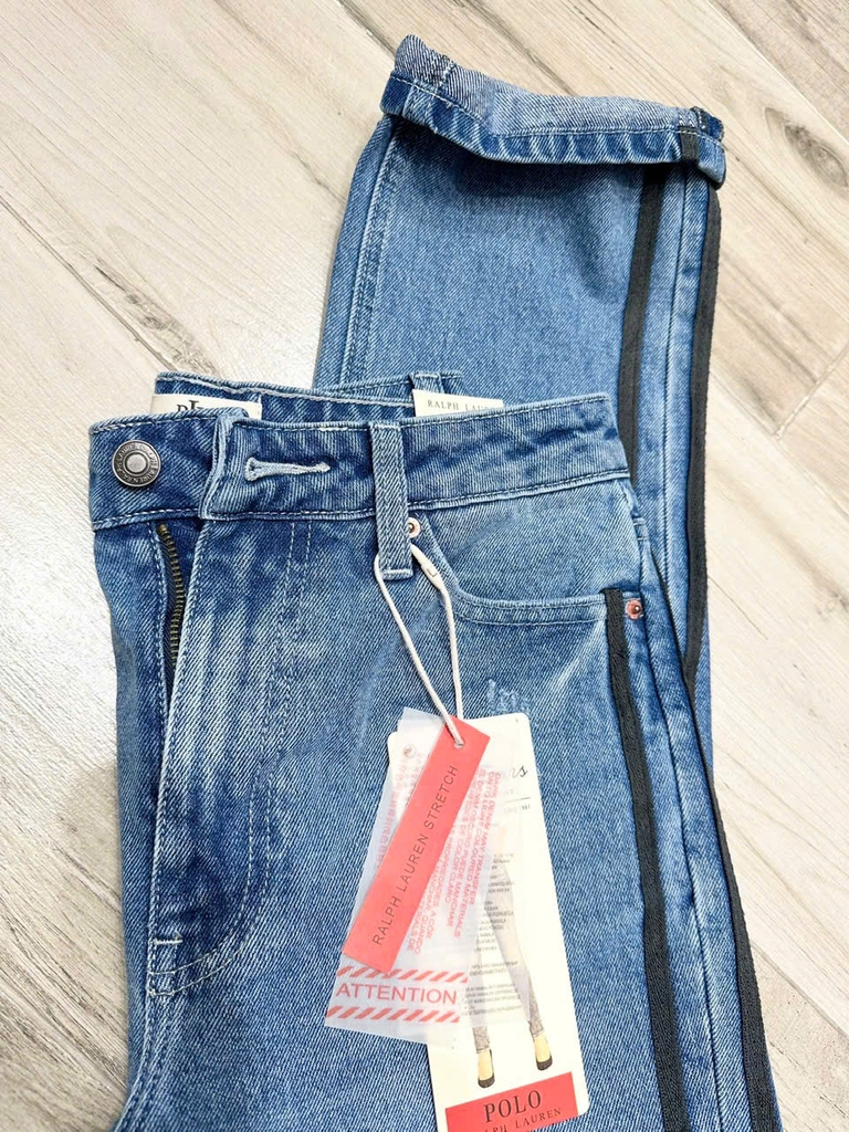 Quần jean dáng baggy Rauph Lauren xanh viền sọc đen