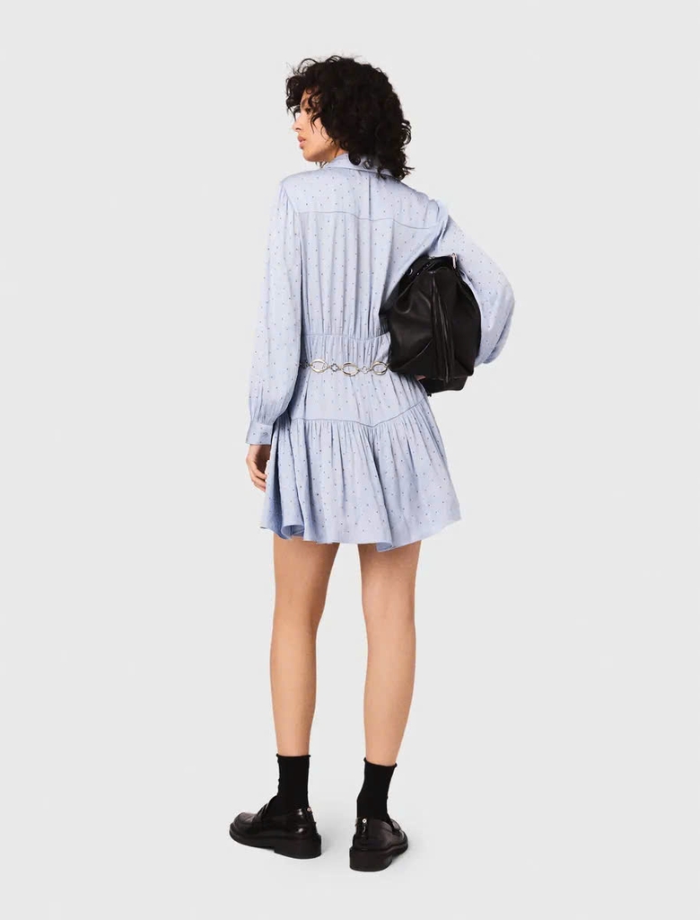 Đầm ngắn satin xếp nếp đính đá