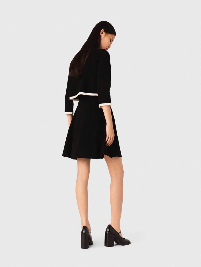 Áo cardigan cổ tròn viền trắng